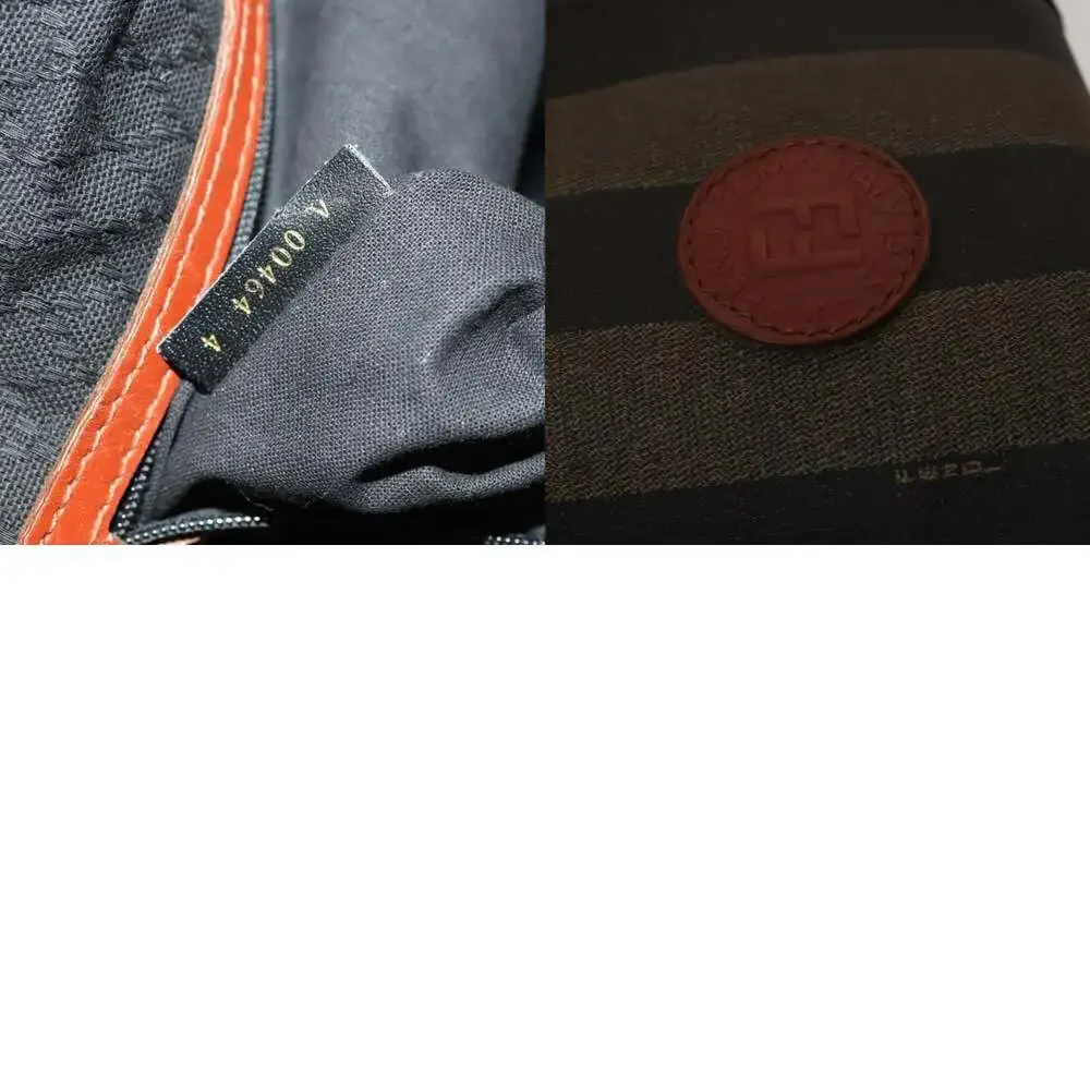 FENDI Pecan Canvas Boston Bag Black Brown Gold